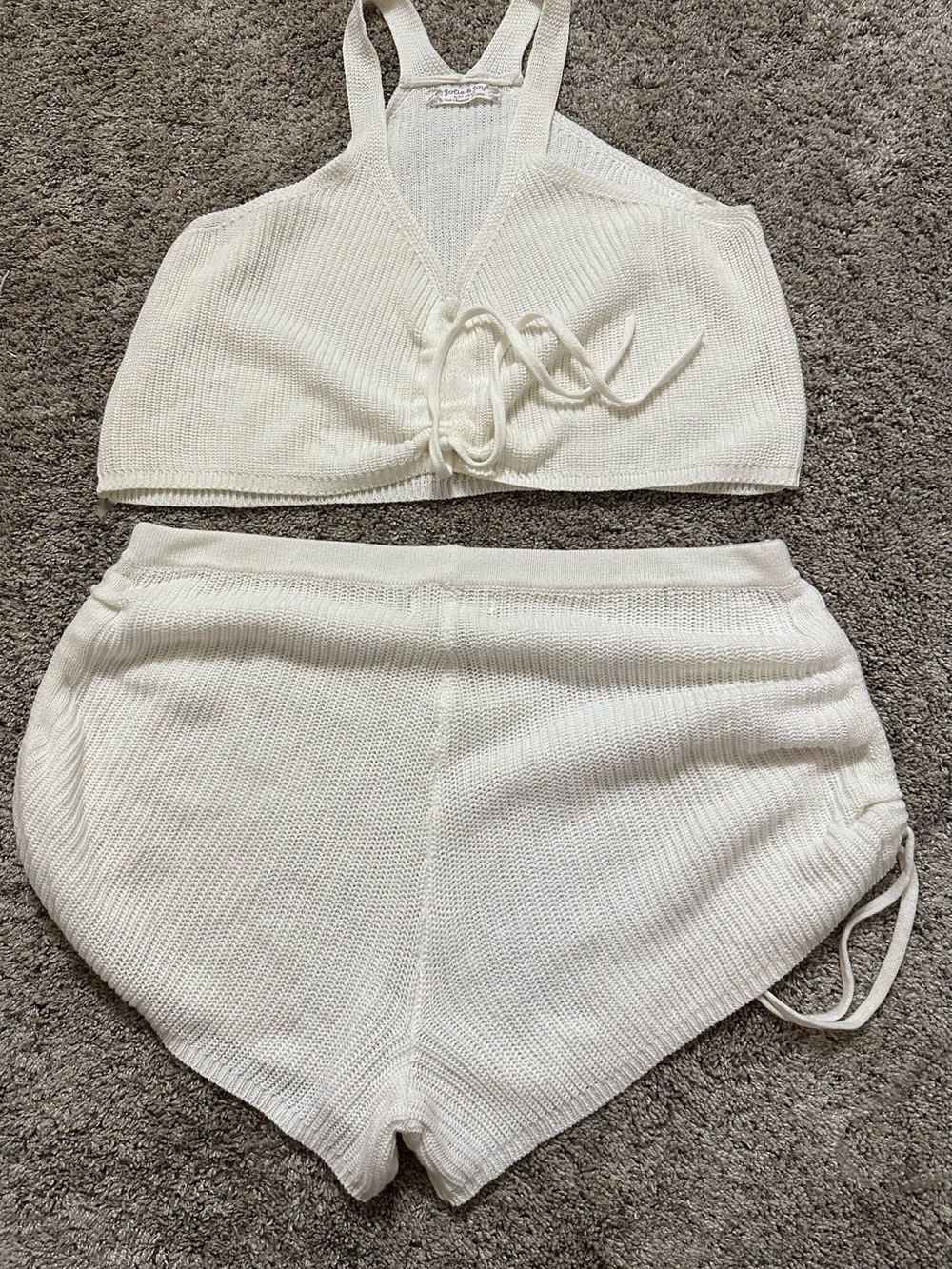 Jolie & Joy Women's Cream Knit Tank Top and bottom set